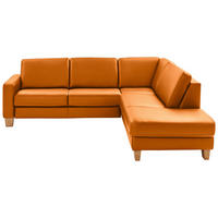 ECKSOFA Valdera in Echtleder Orange  257/235 cm  - Eiche Bianco/Orange, KONVENTIONELL, Leder/Holz (257/235cm) - Valdera