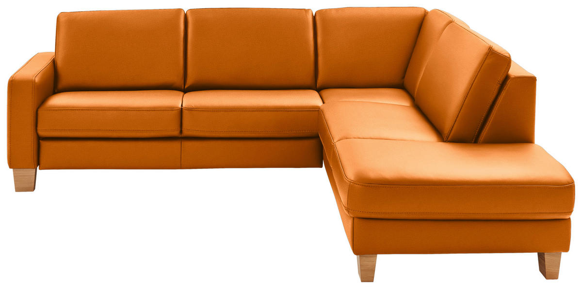 ECKSOFA Valdera in Echtleder Orange  257/235 cm  - Eiche Bianco/Orange, KONVENTIONELL, Leder/Holz (257/235cm) - Valdera