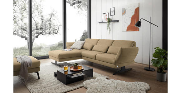 ECKSOFA Senfgelb Flachgewebe  - Senfgelb/Schwarz, Design, Textil/Metall (176-217/279-327cm) - Dieter Knoll