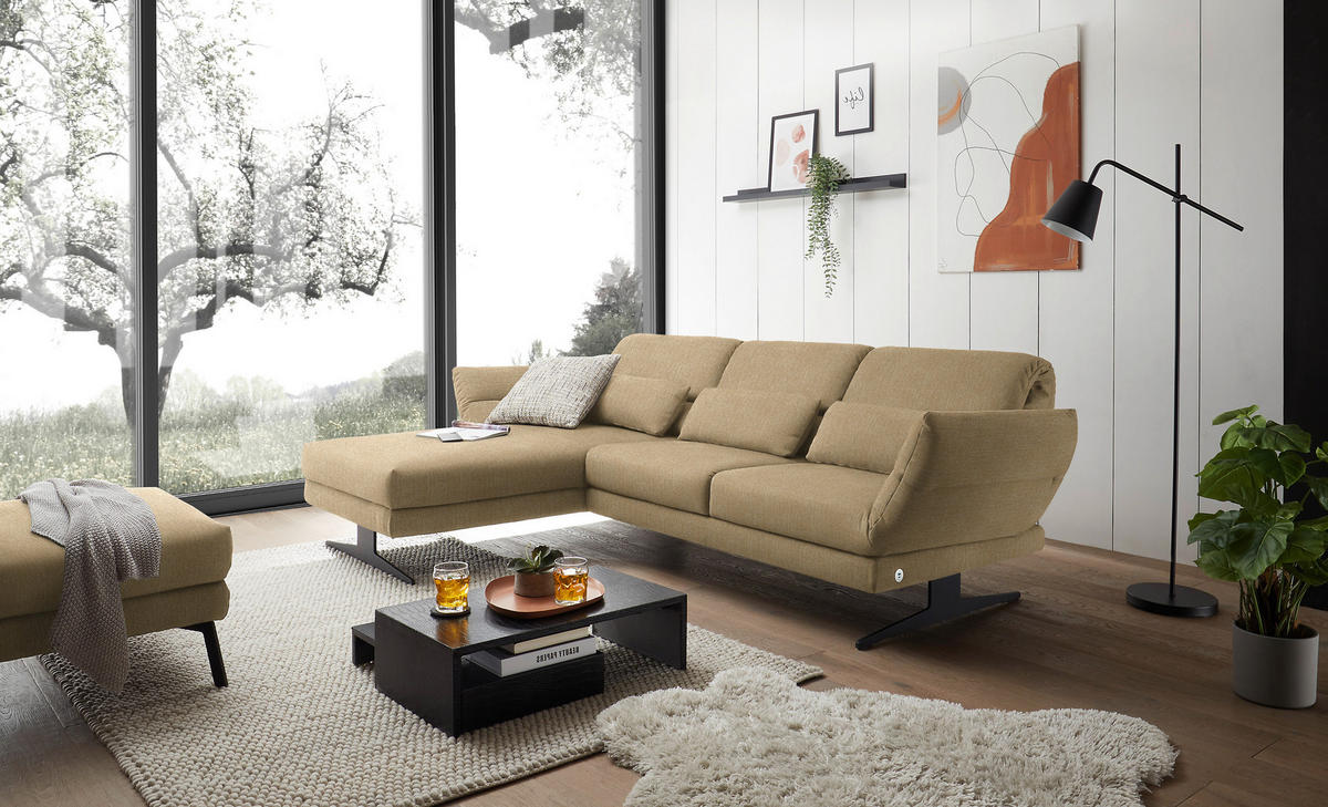 ECKSOFA in Flachgewebe Senfgelb  - Senfgelb/Schwarz, Design, Textil/Metall (176-217/279-327cm) - Dieter Knoll
