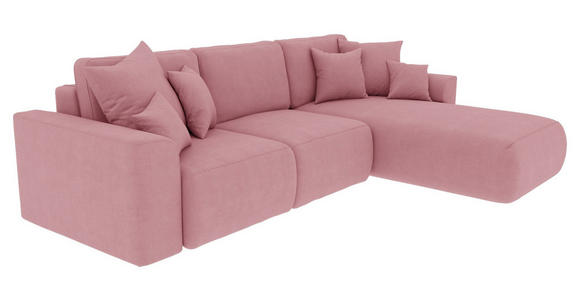 ECKSOFA Rosa Velours  - Chromfarben/Rosa, KONVENTIONELL, Kunststoff/Textil (293/195cm) - Carryhome