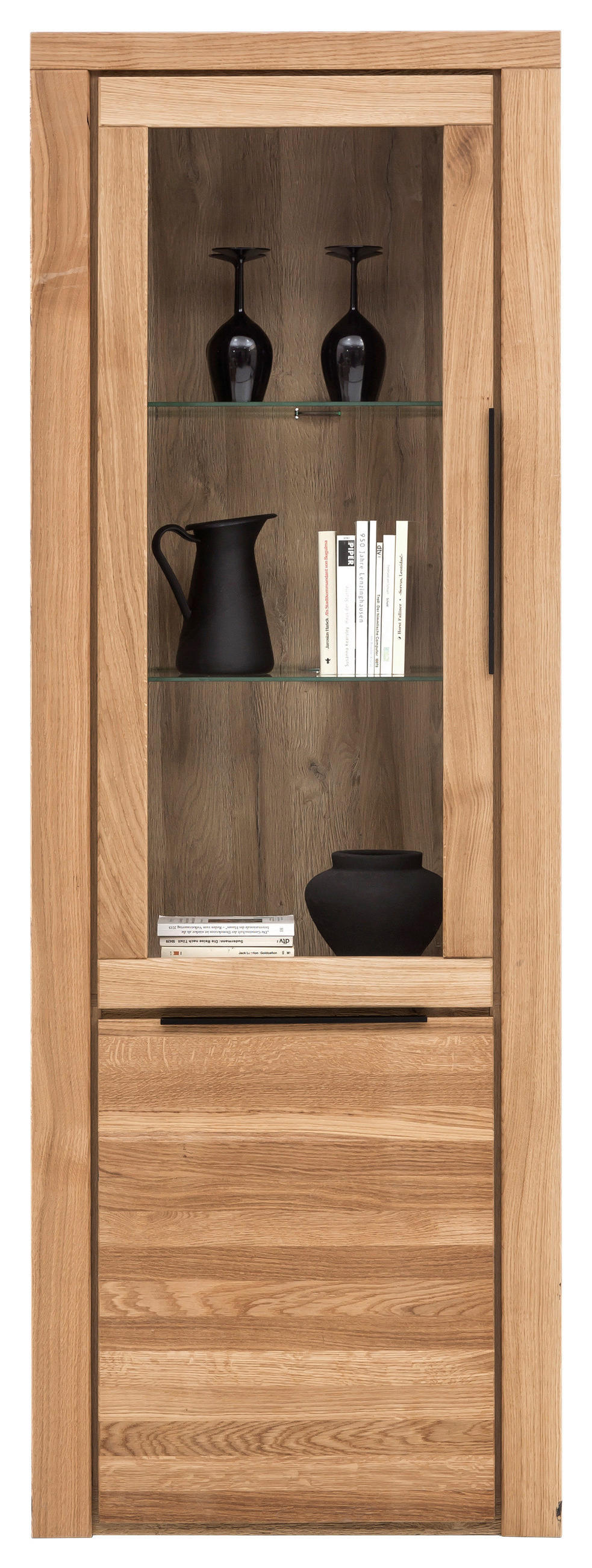 VITRINE in teilmassiv Eichefarben  - Eichefarben/Schwarz, Natur, Glas/Holz (70/199/40cm) - Carryhome