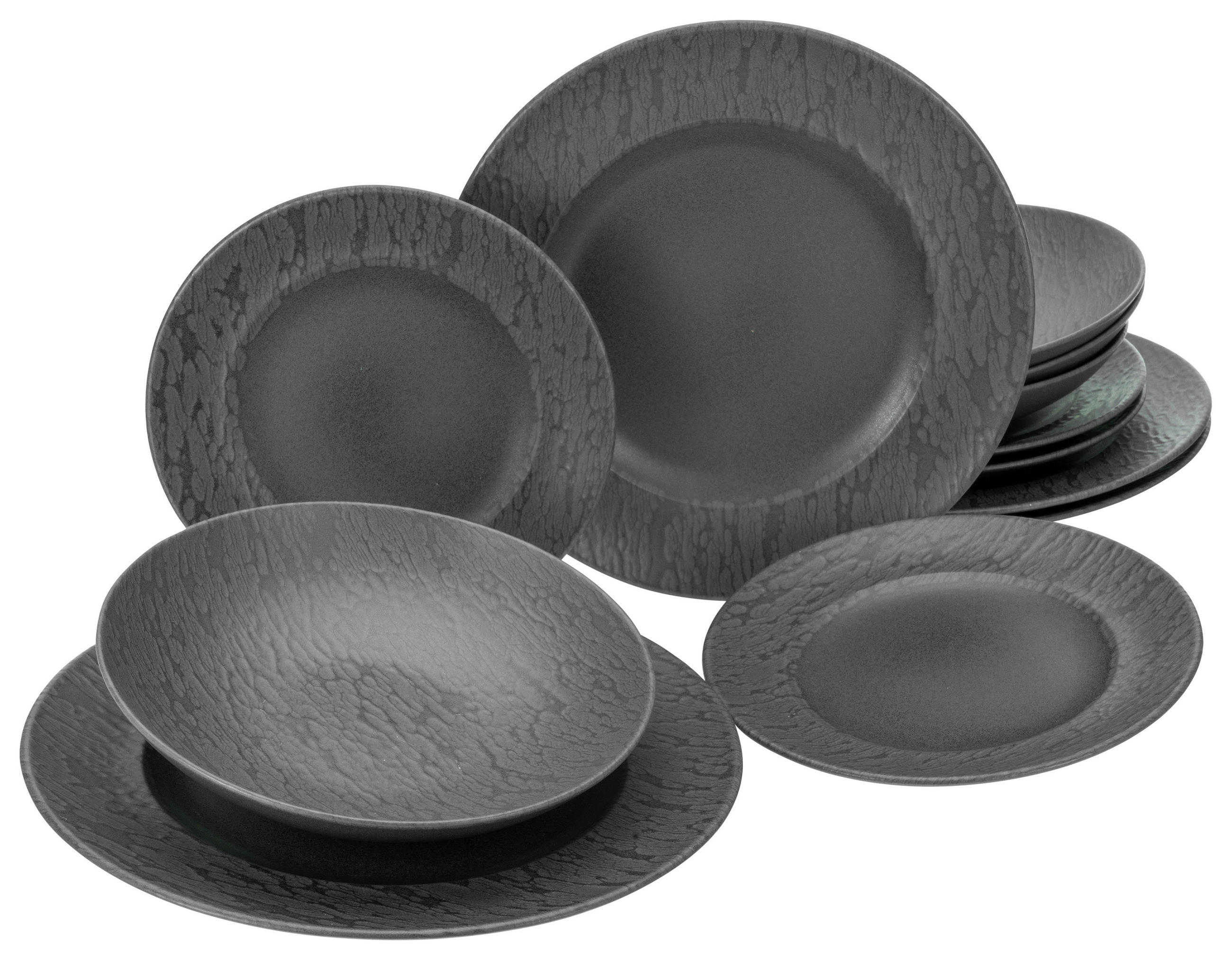 TAFELSERVICE Schwarz 12-teilig  - Schwarz, MODERN, Keramik (43/40/37cm) - Creatable