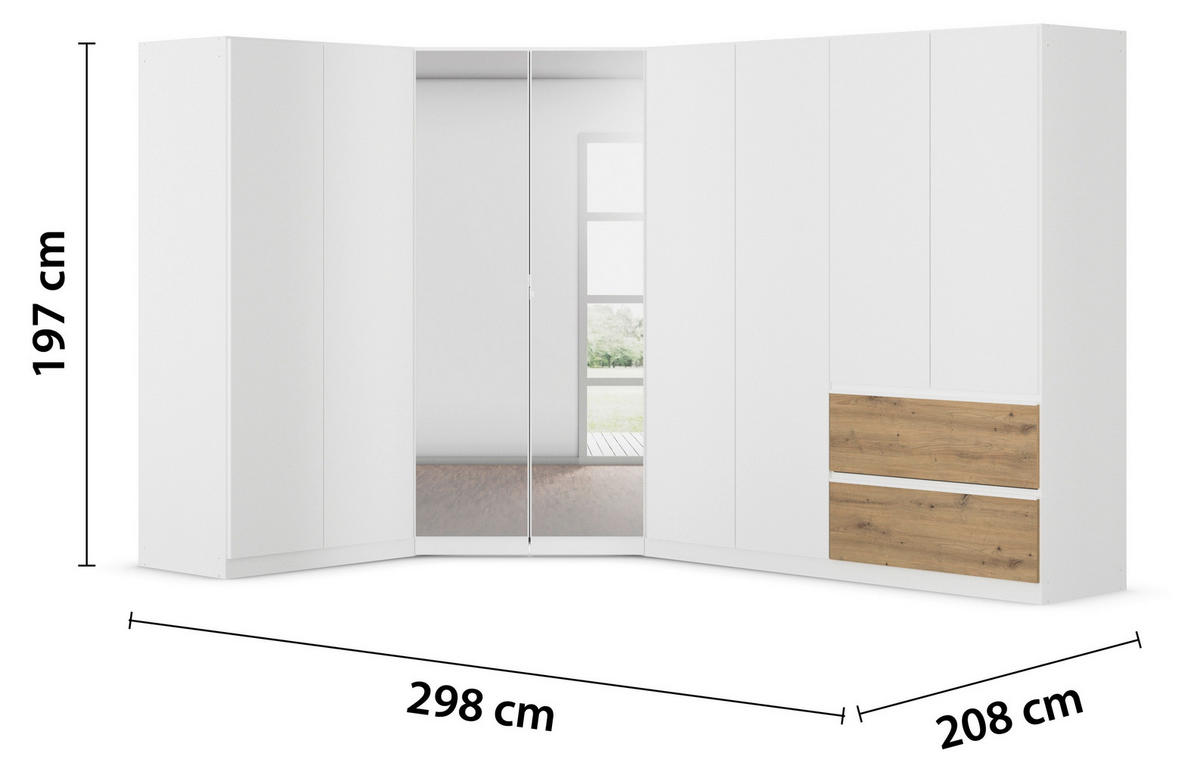 ECKKLEIDERSCHRANK 208/197/298 cm  - Chromfarben/Weiss, Modern, Holzwerkstoff (208/197/298cm) - Rauch Möbel