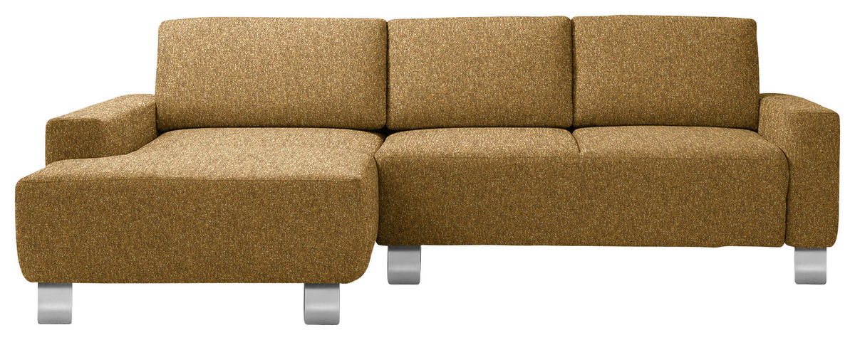 ECKSOFA  in Mikrovelours Senfgelb  160/248 cm  - Senfgelb/Alufarben, Design, Textil/Metall (160/248cm) - Sedda