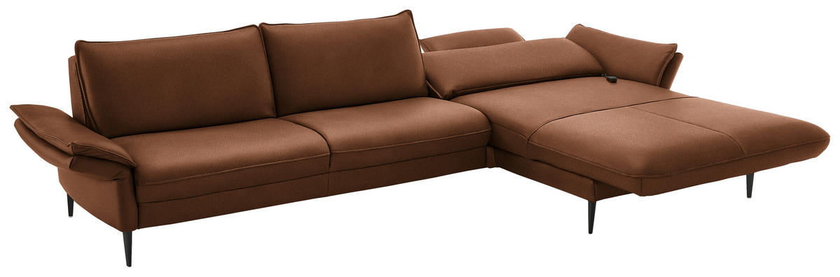 ECKSOFA in Echtleder Cognac  - Cognac/Schwarz, Design, Leder/Metall (334/172cm) - Hukla