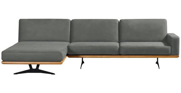 ECKSOFA in Flachgewebe Hellgrau  - Hellgrau/Schwarz, Natur, Holz/Textil (170/326cm) - Valnatura