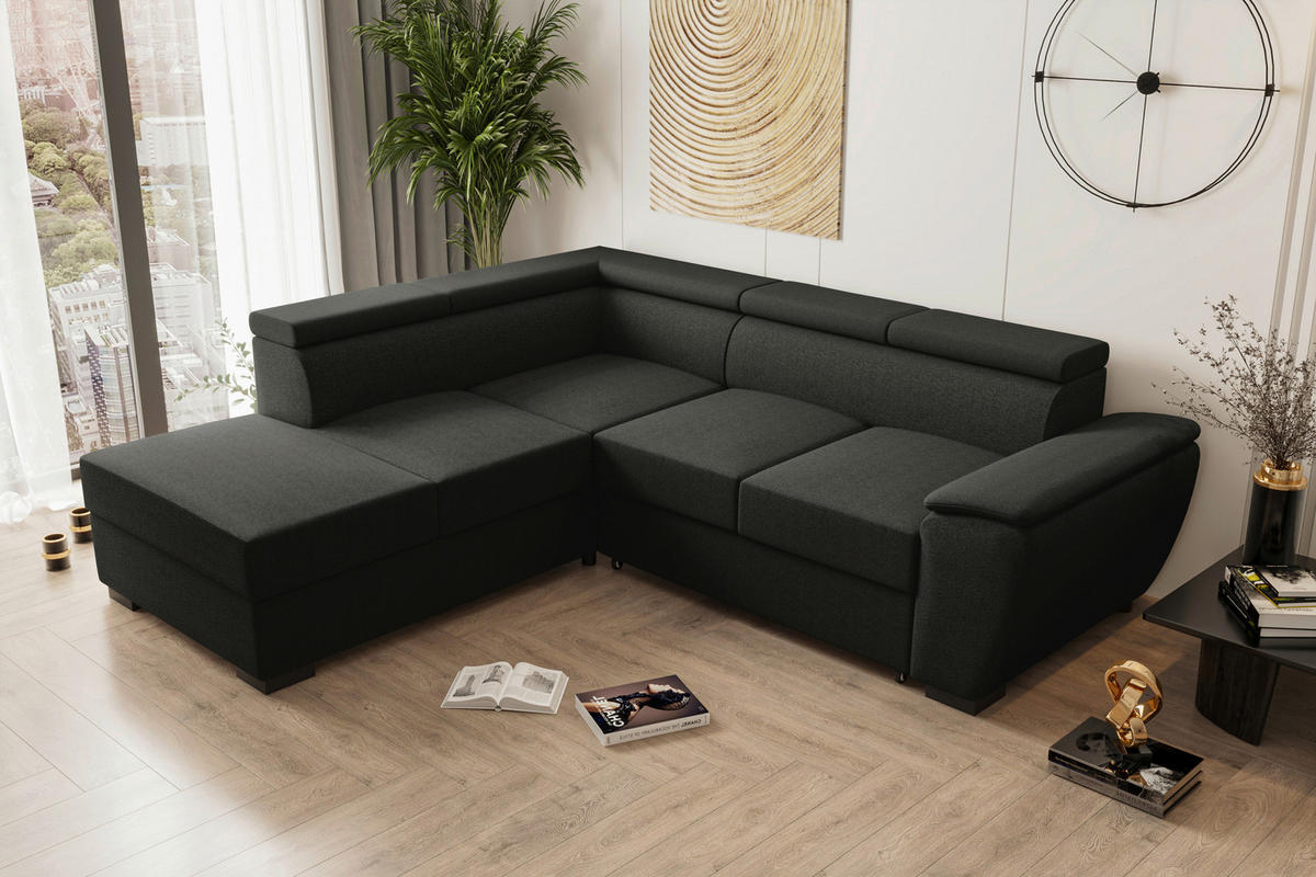ECKSOFA Anthrazit Flachgewebe  - Anthrazit/Schwarz, KONVENTIONELL, Kunststoff/Textil (220/266cm) - Carryhome