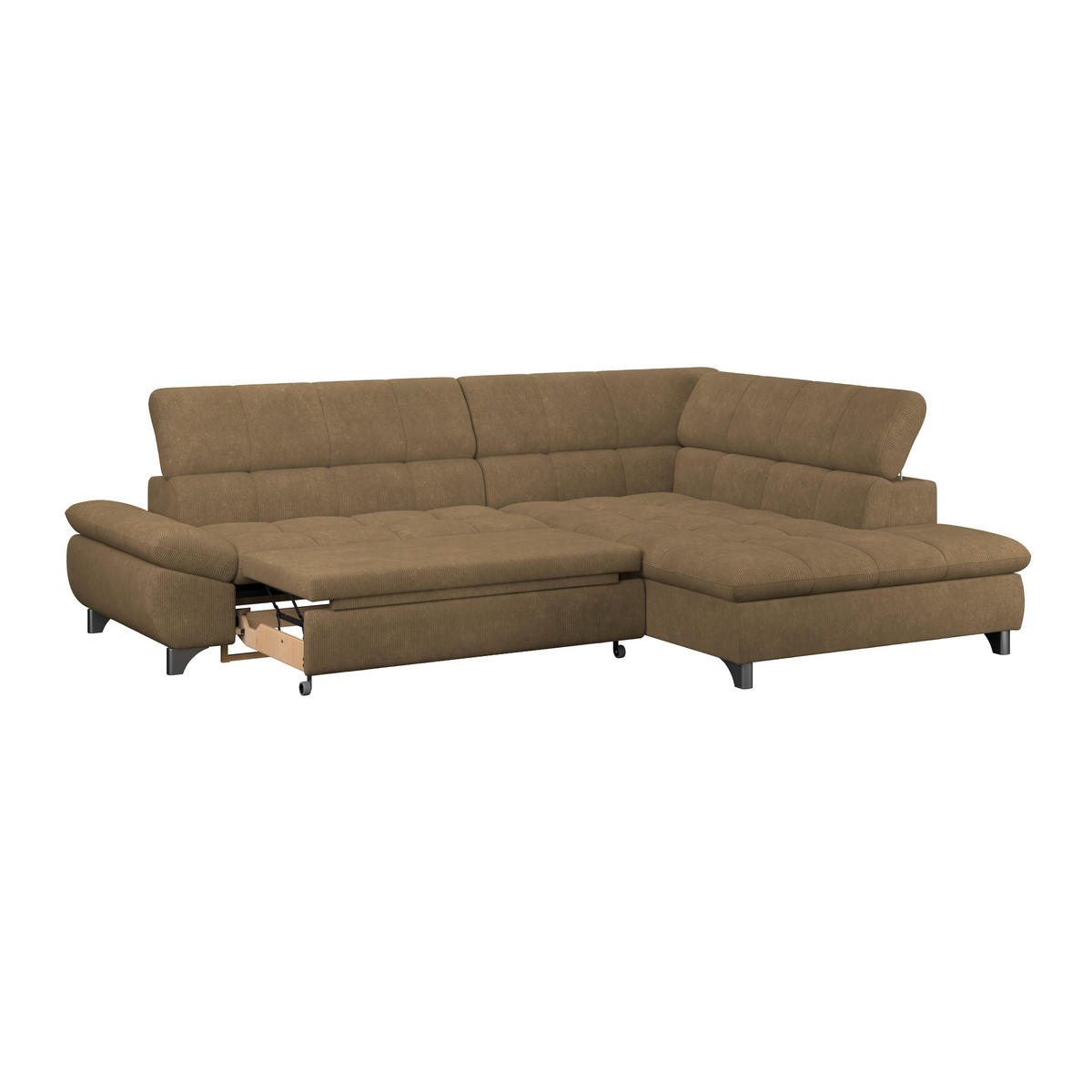 ECKSOFA Braun Chenille  - Chromfarben/Braun, KONVENTIONELL, Textil/Metall (312/234cm) - Livetastic