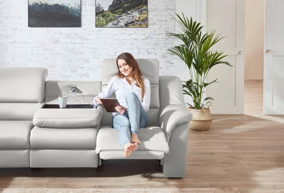 ECKSOFA  in Echtleder Weiß  260/324 cm  - Schwarz/Weiß, KONVENTIONELL, Leder/Kunststoff (260/324cm) - Cantus