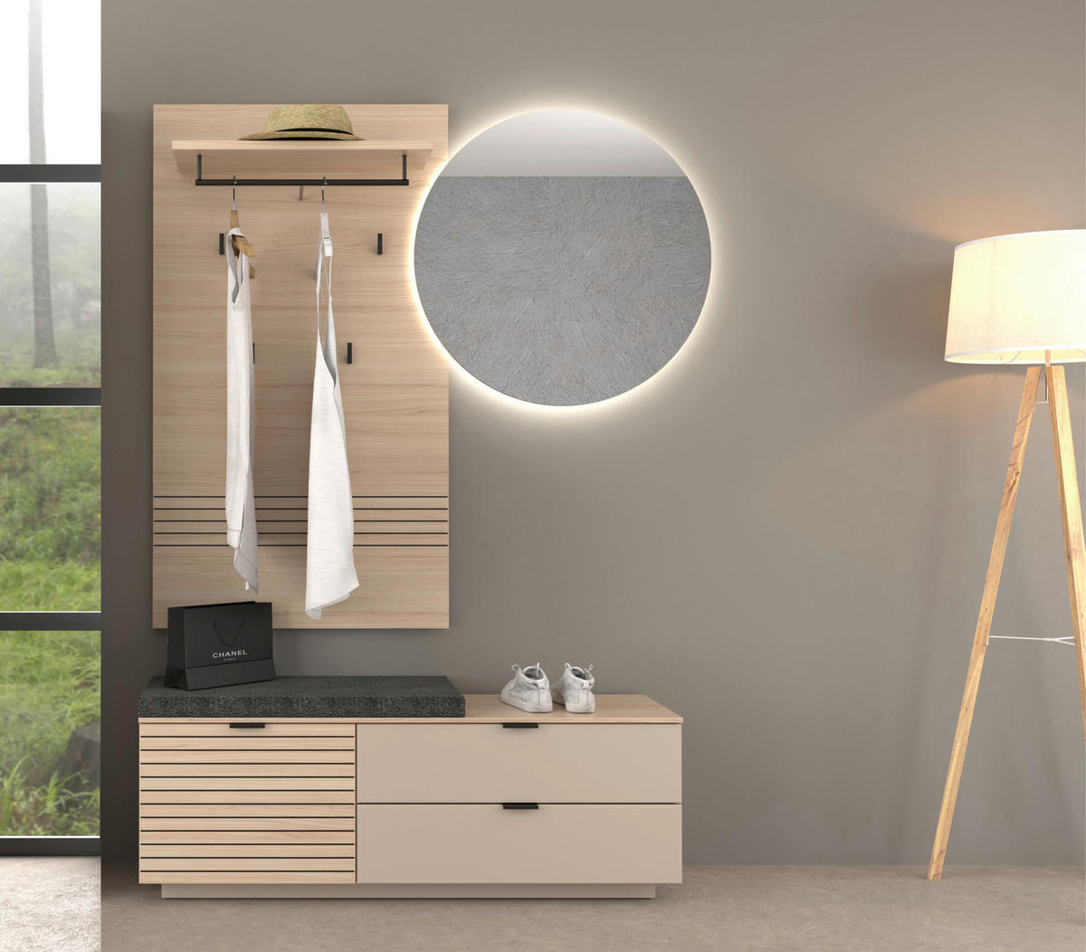 GARDEROBE 4-teilig  in 143/202/38 cm  - Kaschmir/Eichefarben, Design, Holzwerkstoff/Textil (143/202/38cm) - Xora