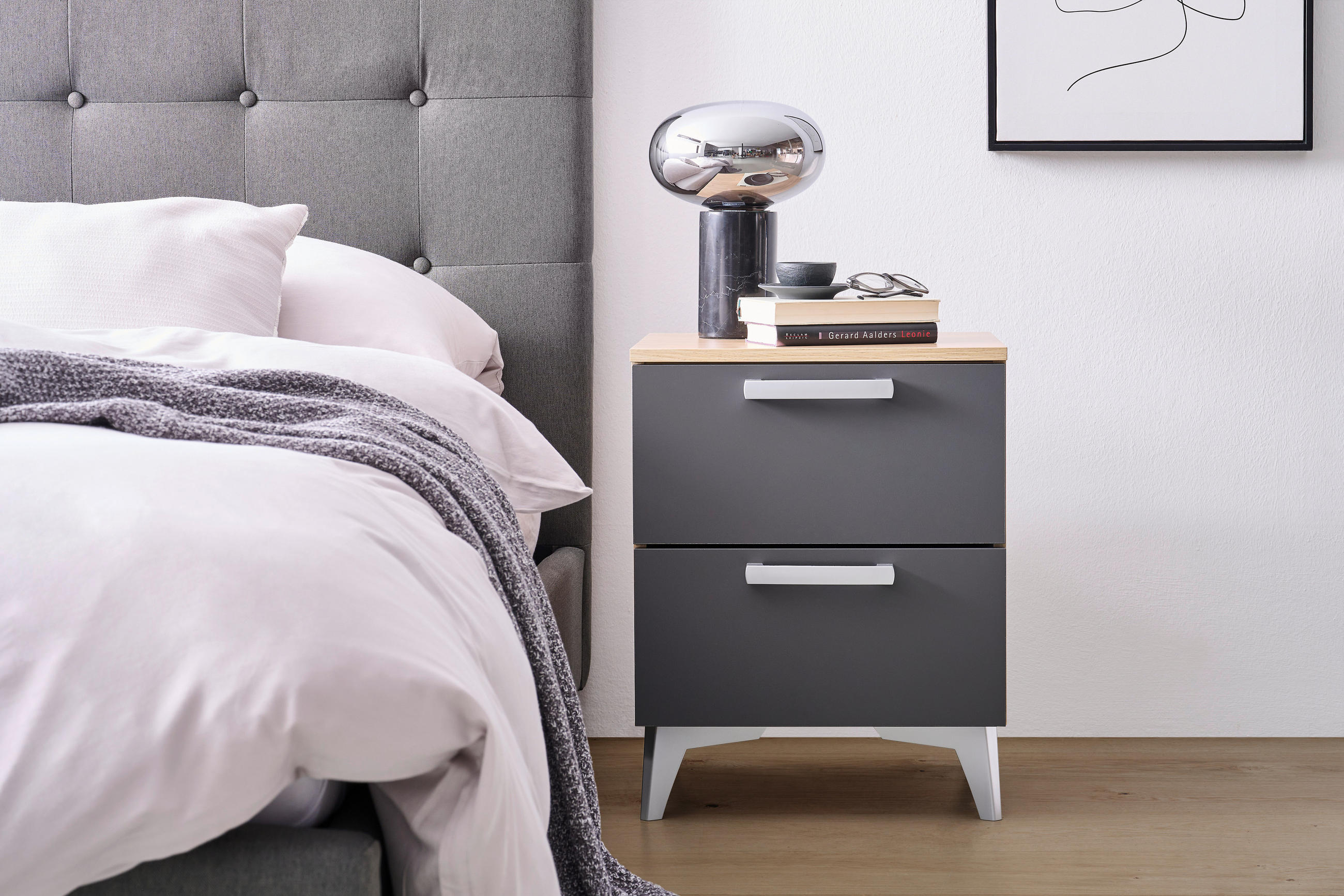 REGÁL, farby duba, 46/45/40 cm - čierna/farby duba, Konventionell, kompozitné drevo/plast (46/45/40cm) - Hom`in