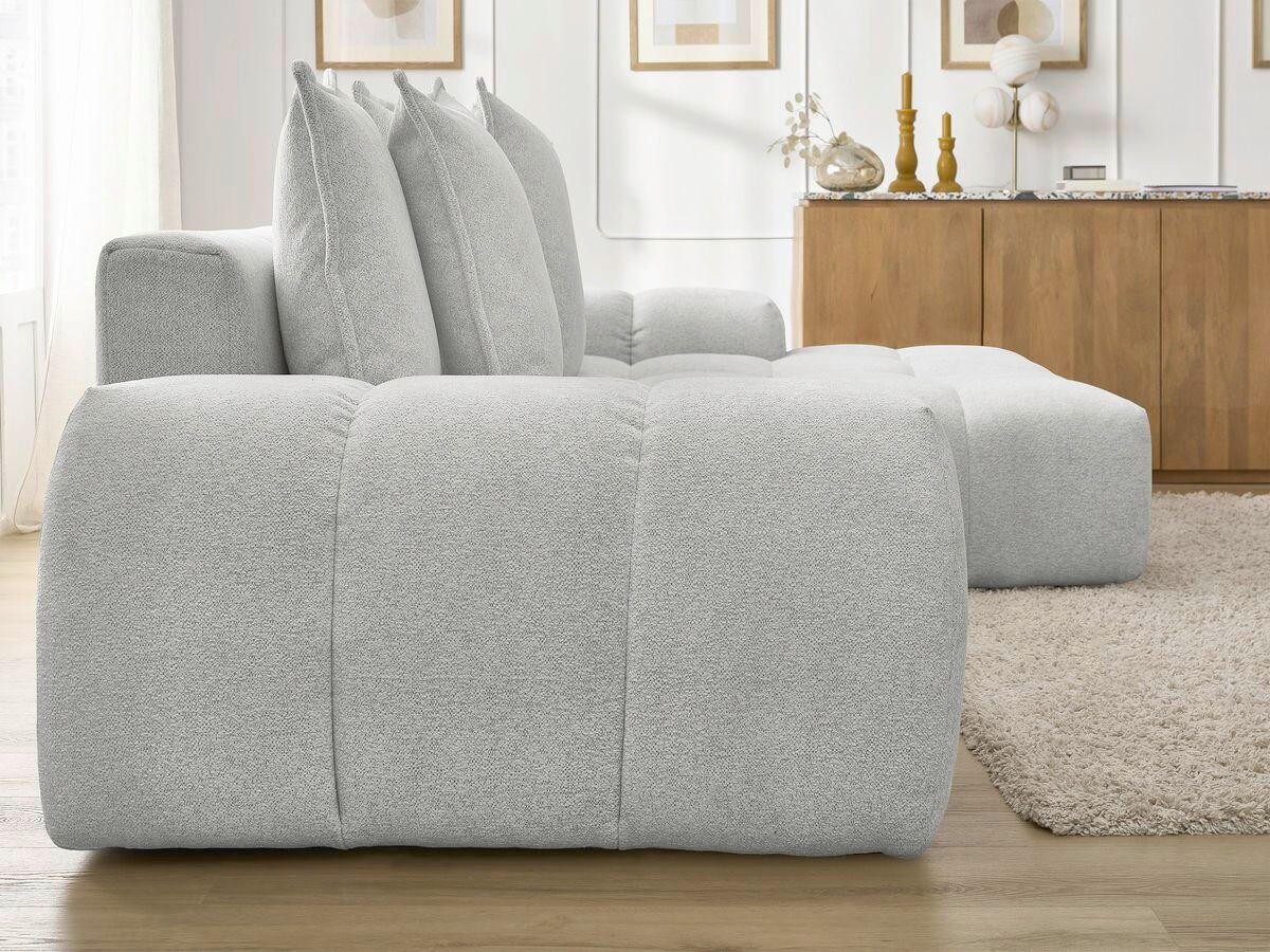 ECKSCHLAFSOFA EVEREST  mit Rücken echt, Armteil links, Armteil rechts Flachgewebe Hellgrau  - Hellgrau/Schwarz, MODERN, Kunststoff/Textil (318/180cm) - Livetastic