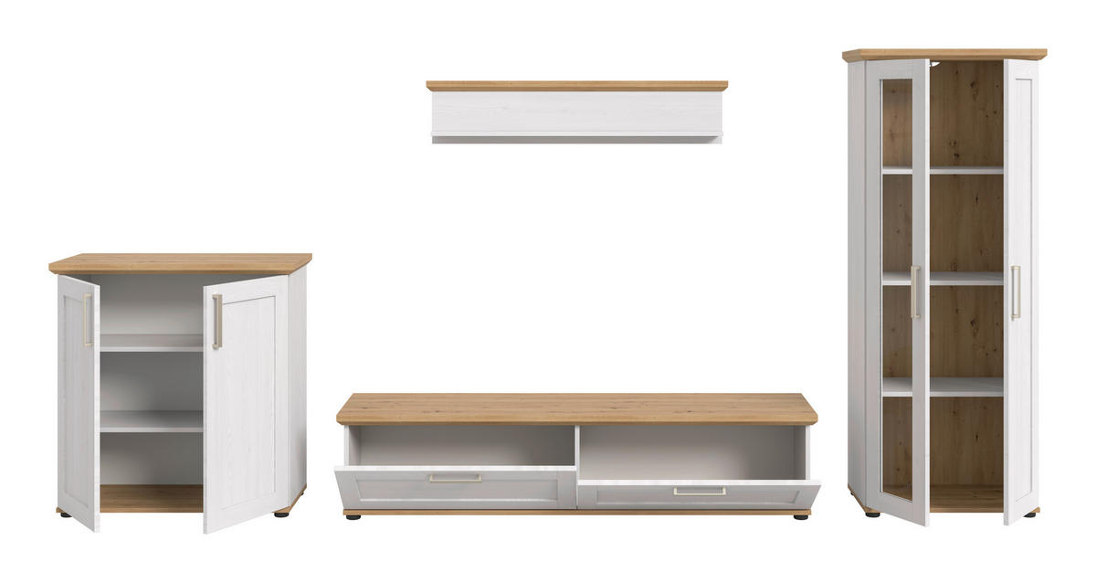 WOHNWAND 4-teilig  in Lärchefarben, Eiche Artisan  336/161/40 cm  - Silberfarben/Lärchefarben, Design, Holzwerkstoff/Kunststoff (336/161/40cm) - Livetastic
