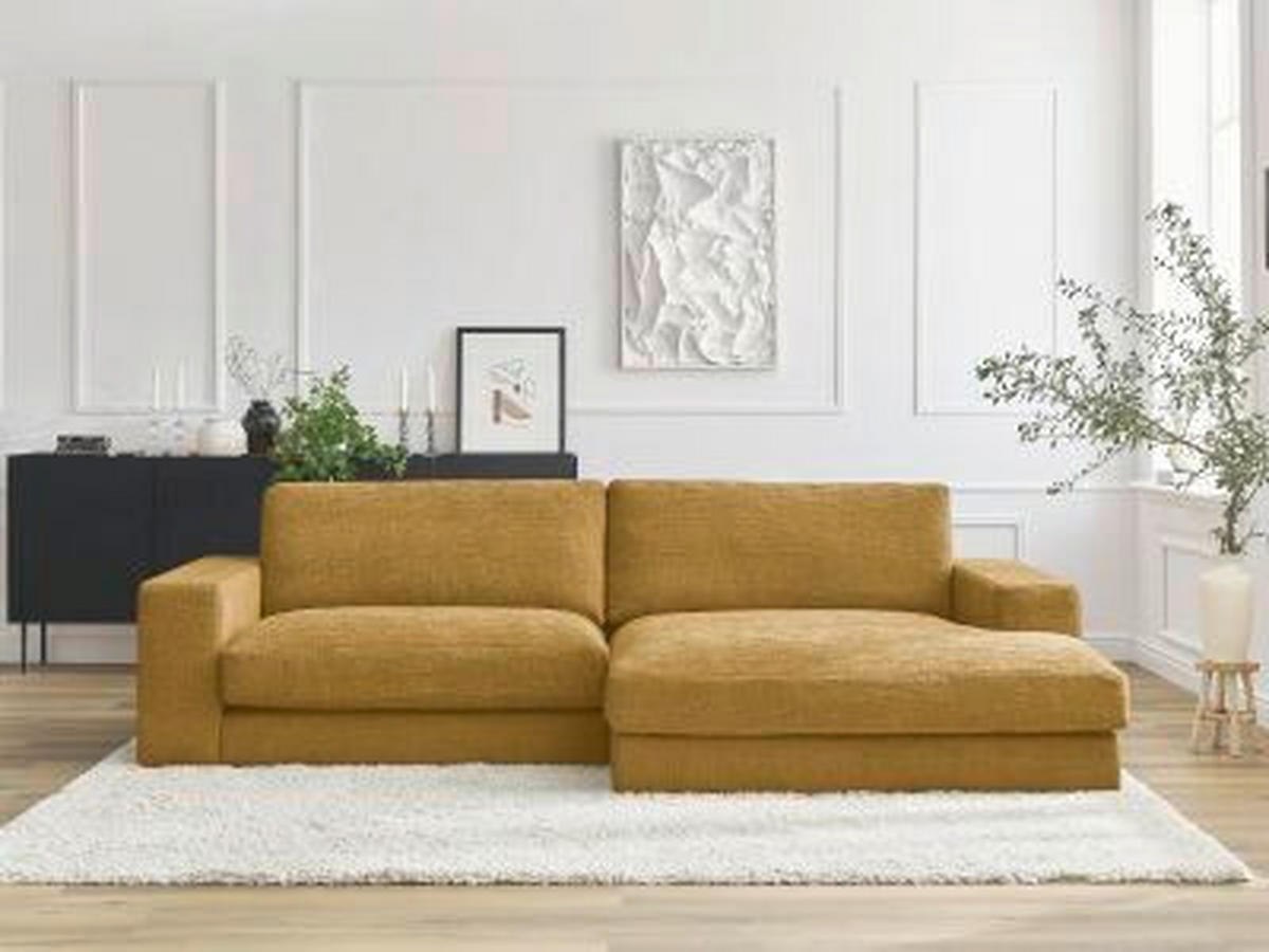 ECKSOFA Ottomane rechts  LEONARD  Gelb Struktur  - Gelb/Schwarz, MODERN, Kunststoff/Textil (274/159cm)
