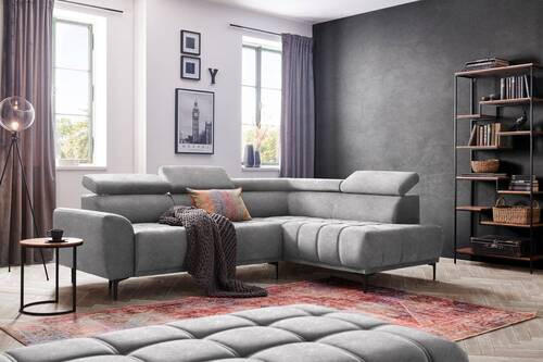ECKSOFA Grau Velours  - Schwarz/Grau, Design, Textil/Metall (261/191cm) - Stylife
