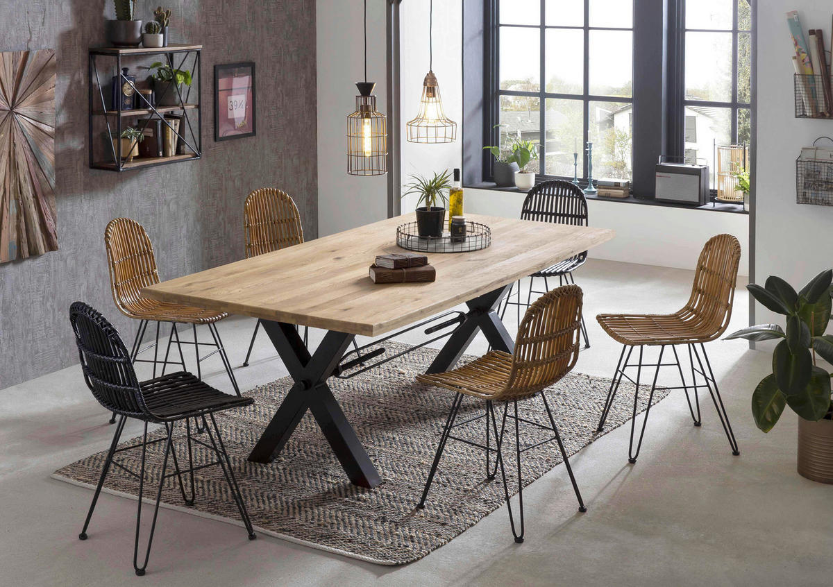 ESSTISCH 240/100/76 cm Echtholz  Holz, Metall rechteckig Naturfarben, Schwarz  - Schwarz/Naturfarben, MODERN, Holz/Metall (240/100/76cm) - MID.YOU