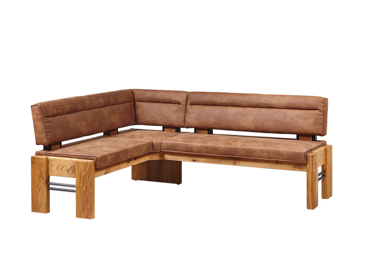 ECKBANK 163/203 cm Mikrofaser Eichefarben, Hellbraun Eiche massiv Holz, Metall   - Hellbraun/Eichefarben, KONVENTIONELL, Holz/Textil (163/203cm) - Moderano