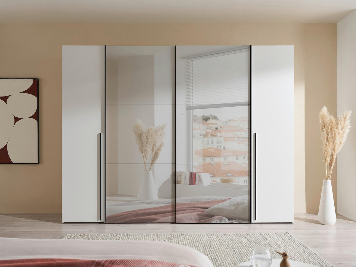  KOMBISCHRANK 267/205/57 cm 4-türig  - Weiss/Alufarben, Modern, Glas/Holzwerkstoff (267/205/57cm) - Livetastic