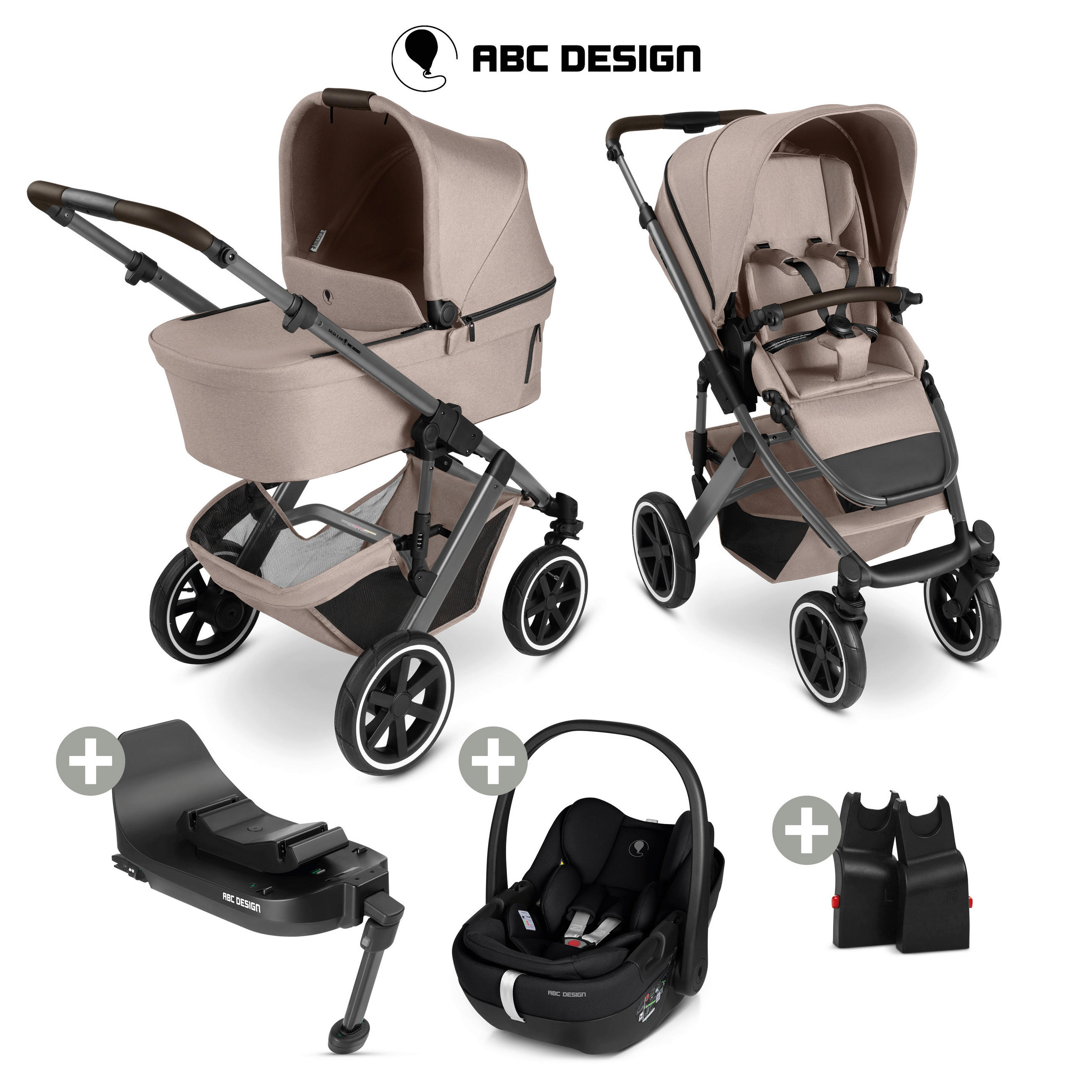 KINDERWAGENSET Salsa 5 Air 4in1 Set Calla  - Beigebraun/Schwarz, Basics, Textil/Metall (63/118/95.5cm) - ABC Design