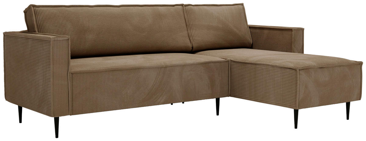 ECKSOFA in Cord Hellbraun  - Hellbraun/Schwarz, Design, Textil/Metall (223/151cm) - Livetastic