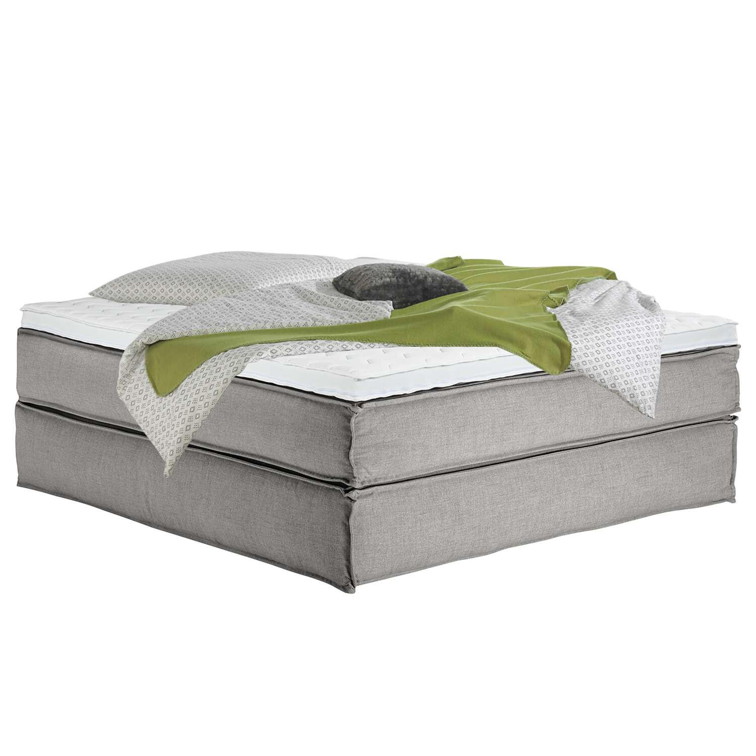 BOXSPRINGBETT 180/200 cm  in Hellgrau  - Hellgrau/Schwarz, Design, Textil (180/200cm) - home24