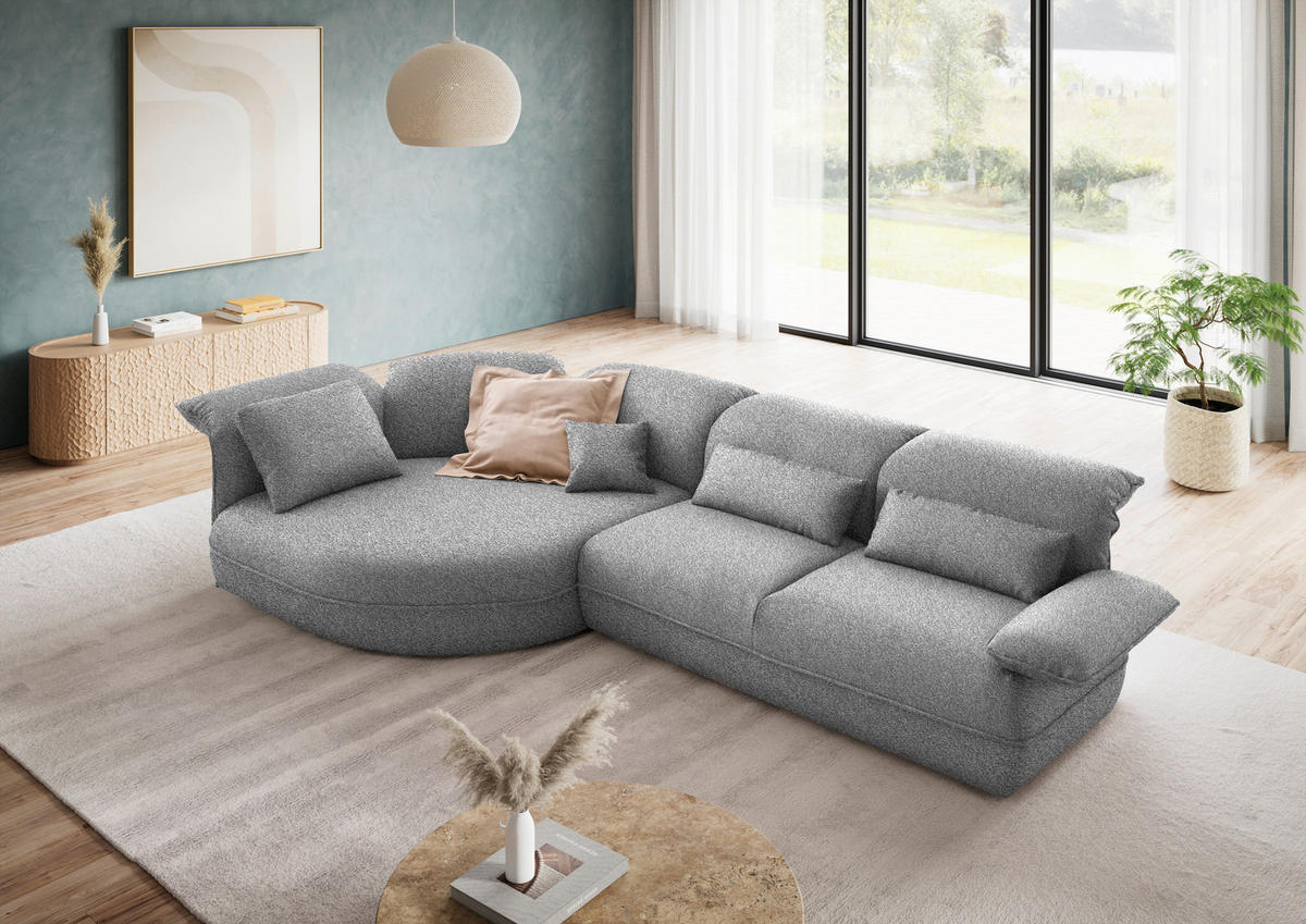 ECKSOFA Chenille Grau  - Schwarz/Grau, Design, Kunststoff/Textil (154/343cm) - Koinor