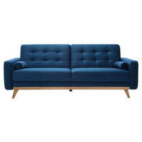 SCHLAFSOFA in Velours Dunkelblau  - Eichefarben/Dunkelblau, Design, Holz/Textil (224/87/89cm) - Stylife
