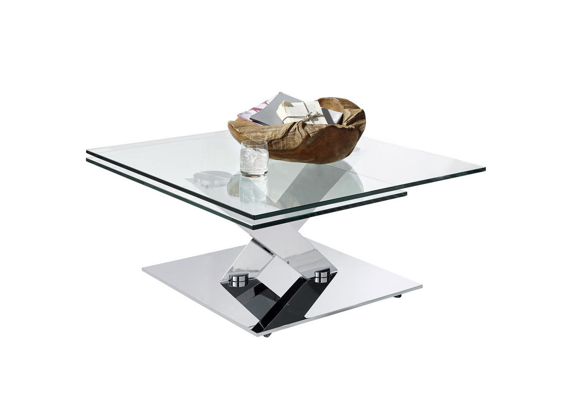 COUCHTISCH Klarglas Naos Calypso Klarglas 84-129/84-106/40 cm quadratisch Klar, Chromfarben  - Klar/Chromfarben, Design, Glas/Metall (84-129/84-106/40cm) - Naos