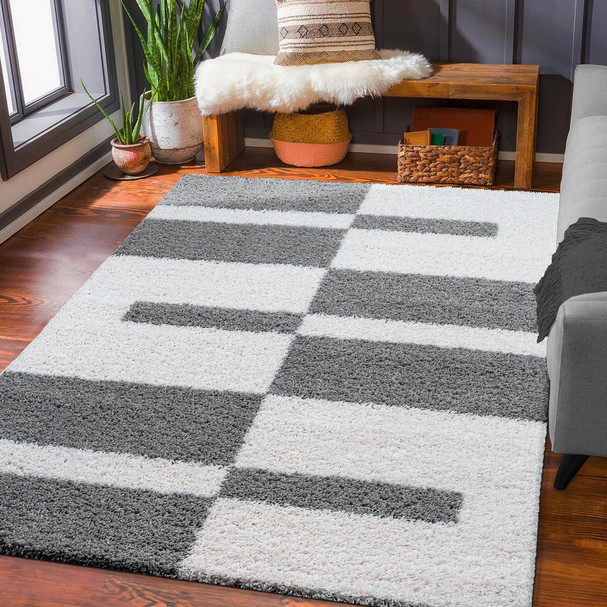 HOCHFLORTEPPICH 200/290 cm Milano Weiß, Hellgrau  - Hellgrau/Weiß, Basics, Kunststoff/Textil (200/290cm)