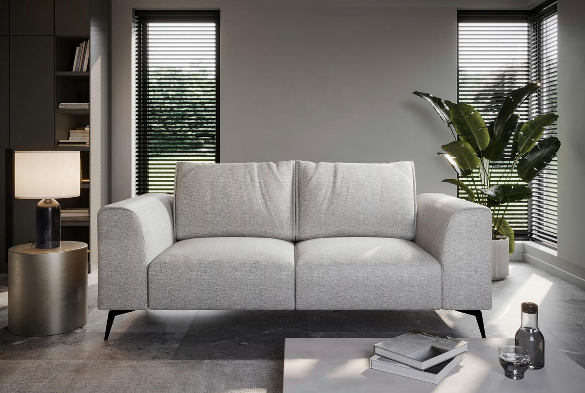 2-SITZER-SOFA in beflockt Hellgrau  - Hellgrau/Schwarz, Design, Holz/Textil (186/88/90cm) - MID.YOU