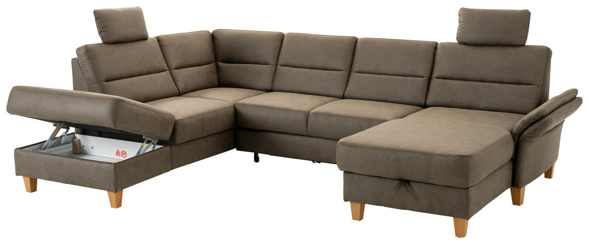 SEDACÍ SOUPRAVA, textil,  - tmavě hnědá/barvy dubu, Basics, dřevo/textil (213/303/162cm) - Cantus