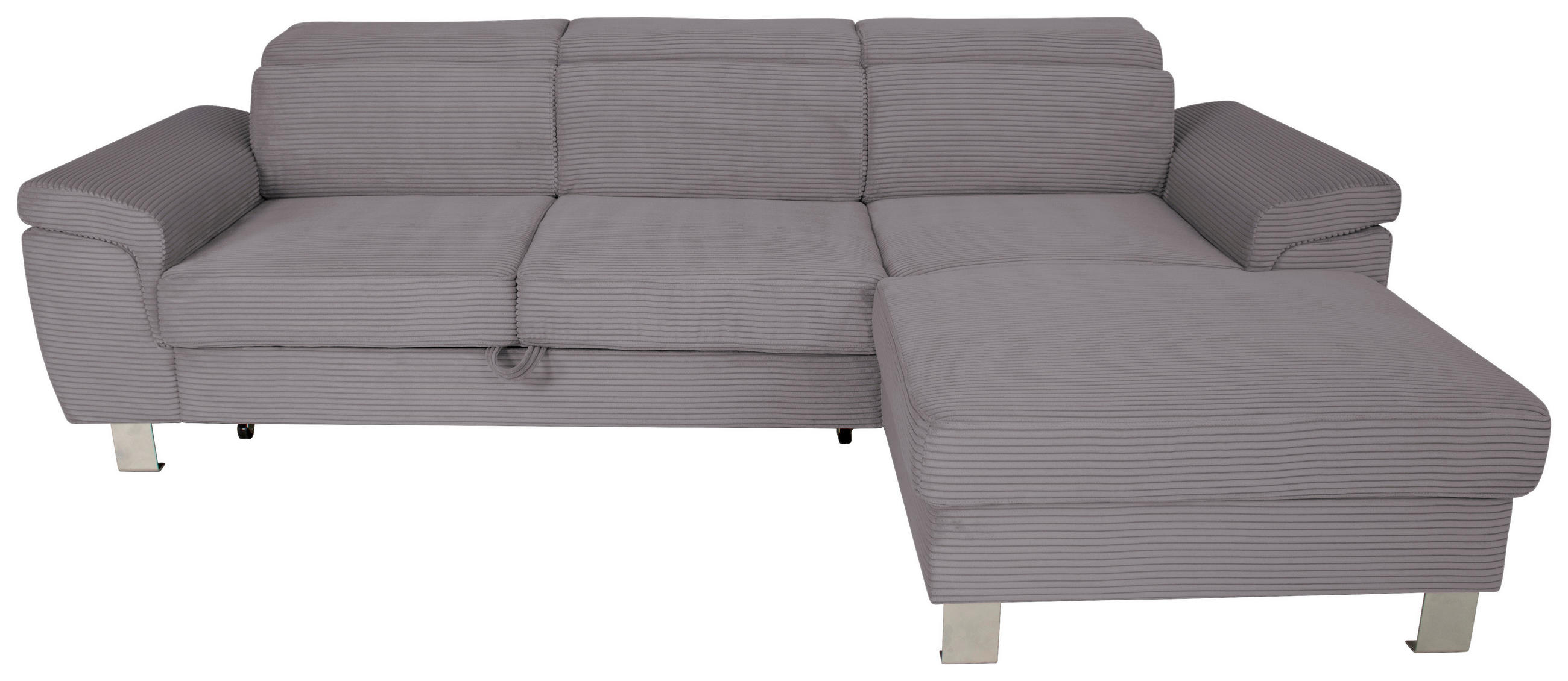 ECKSOFA inkl. Funktionen Dunkelgrau Cord Bettkasten, Schlaffunktion, Rücken echt, Kopfteilverstellung  - Dunkelgrau/Silberfarben, Design, Textil/Metall (250/167cm) - Xora