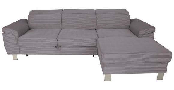ECKSOFA inkl. Funktionen Dunkelgrau Cord Bettkasten, Schlaffunktion, Rücken echt, Kopfteilverstellung  - Dunkelgrau/Silberfarben, Design, Textil/Metall (250/167cm) - Xora