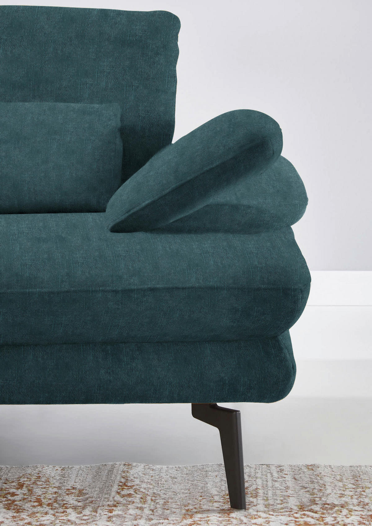 ECKSOFA in Velours Petrol  - Petrol/Schwarz, Design, Textil/Metall (180/310cm) - Dieter Knoll