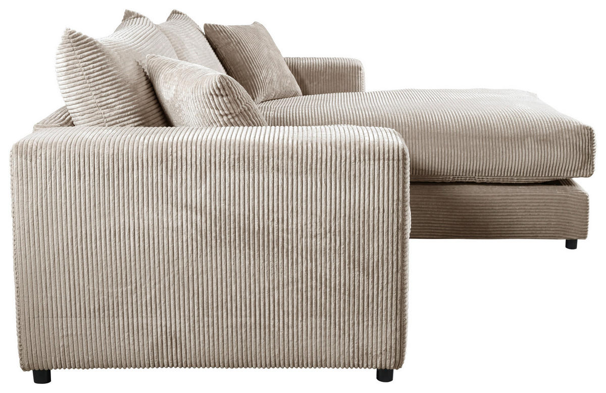 ECKSOFA FUNNY S Hellbraun Cord, Velours Zierkissen, Rückenkissen, Hocker  - Hellbraun/Schwarz, Basics, Kunststoff/Textil (265/180cm) - Livetastic