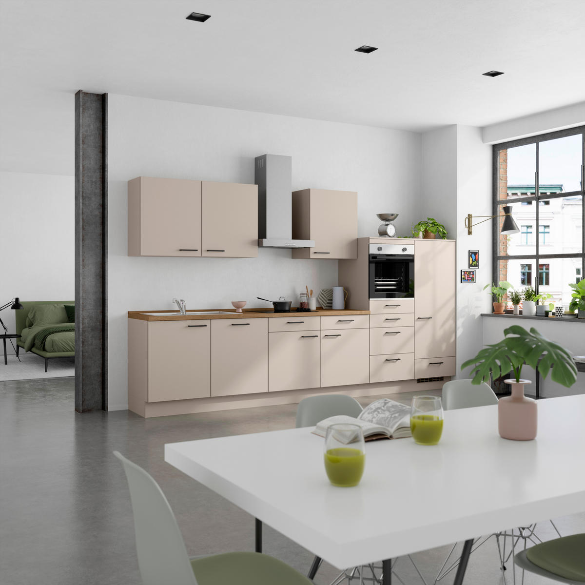 KÜCHENBLOCK Easytouch 360 cm  in Eichefarben, Sandfarben  - Sandfarben/Eichefarben, MODERN, Holzwerkstoff/Metall (360cm) - Nobilia