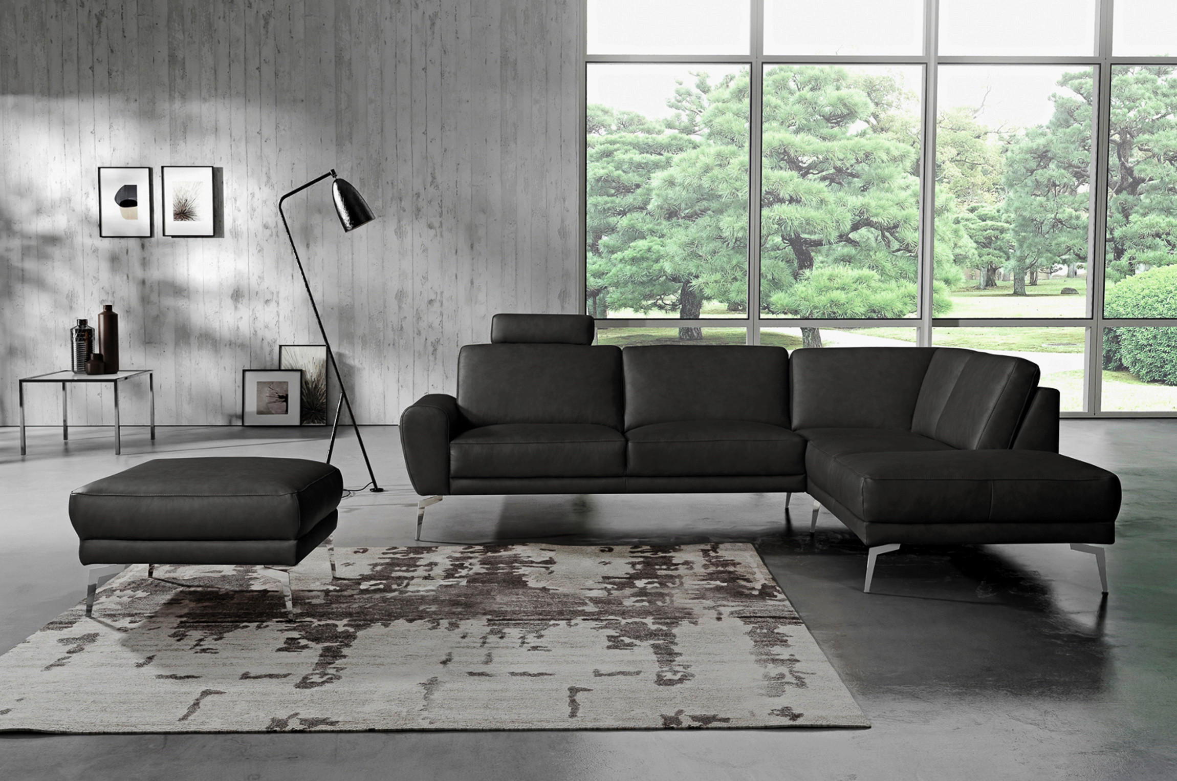 ECKSOFA in Echtleder Schwarz - Chromfarben/Schwarz, Design, Leder/Metall (273/250cm) - Livetastic