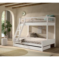 ETAGENBETT 90/140/200 cm,  in Weiß, Absturzsicherung, Leiter, Rollrost, Bettschublade  - Naturfarben/Weiß, MODERN, Holz (90/140/200cm) - Vipack