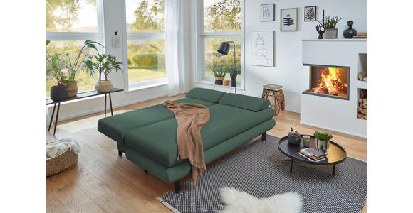 SCHLAFSOFA Cord Grün  inkl. Rückenkissen, Armlehnenkissen, Bettkasten, Schlaffunktion, Rücken echt, Liegefläche im Originalstoff  - Schwarz/Grün, KONVENTIONELL, Kunststoff/Textil (196/77/92cm) - Carryhome