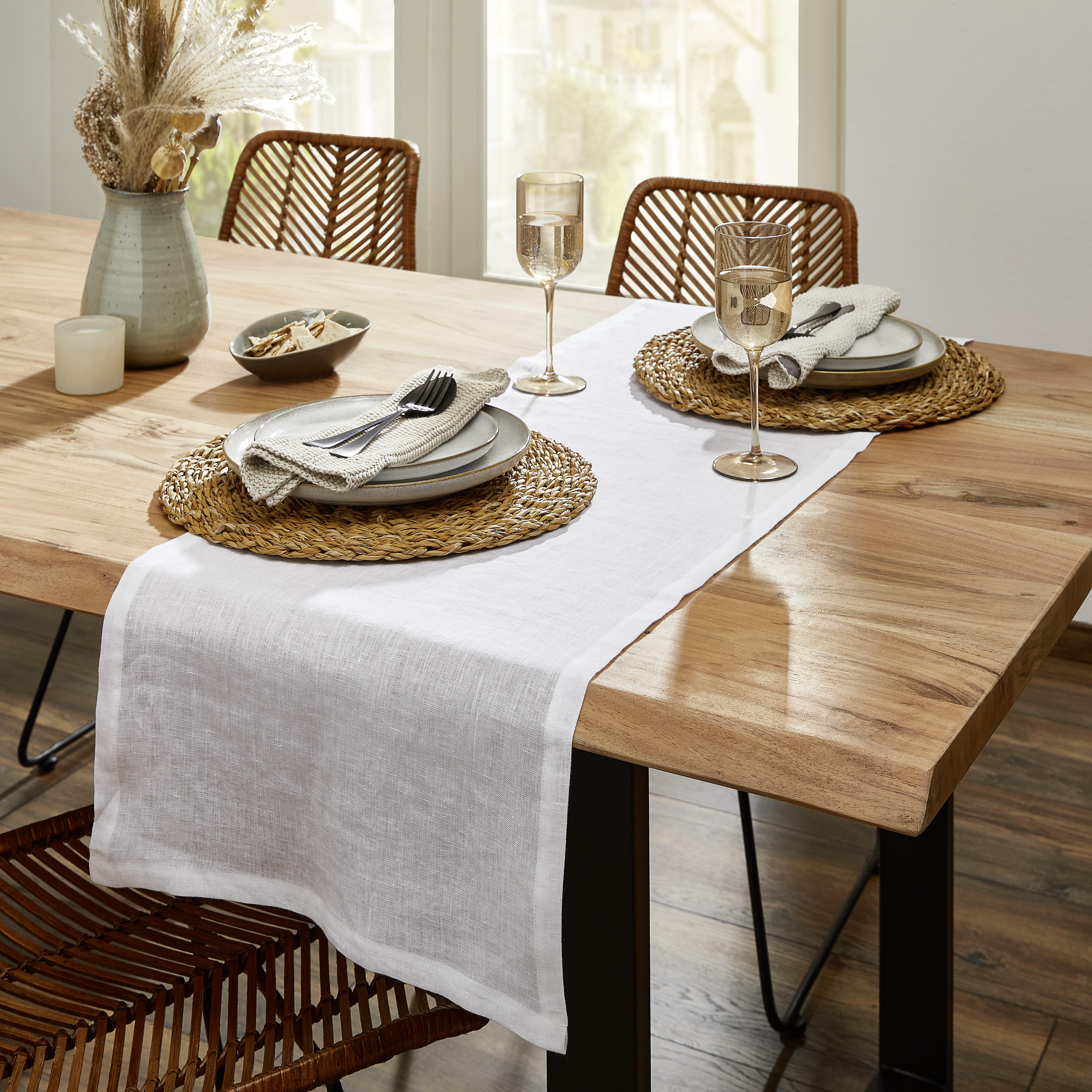 Leinen-Tischläufer 40/150cm 40/150 cm   - Weiß, Trend, Textil (40/150cm) - Ambiente