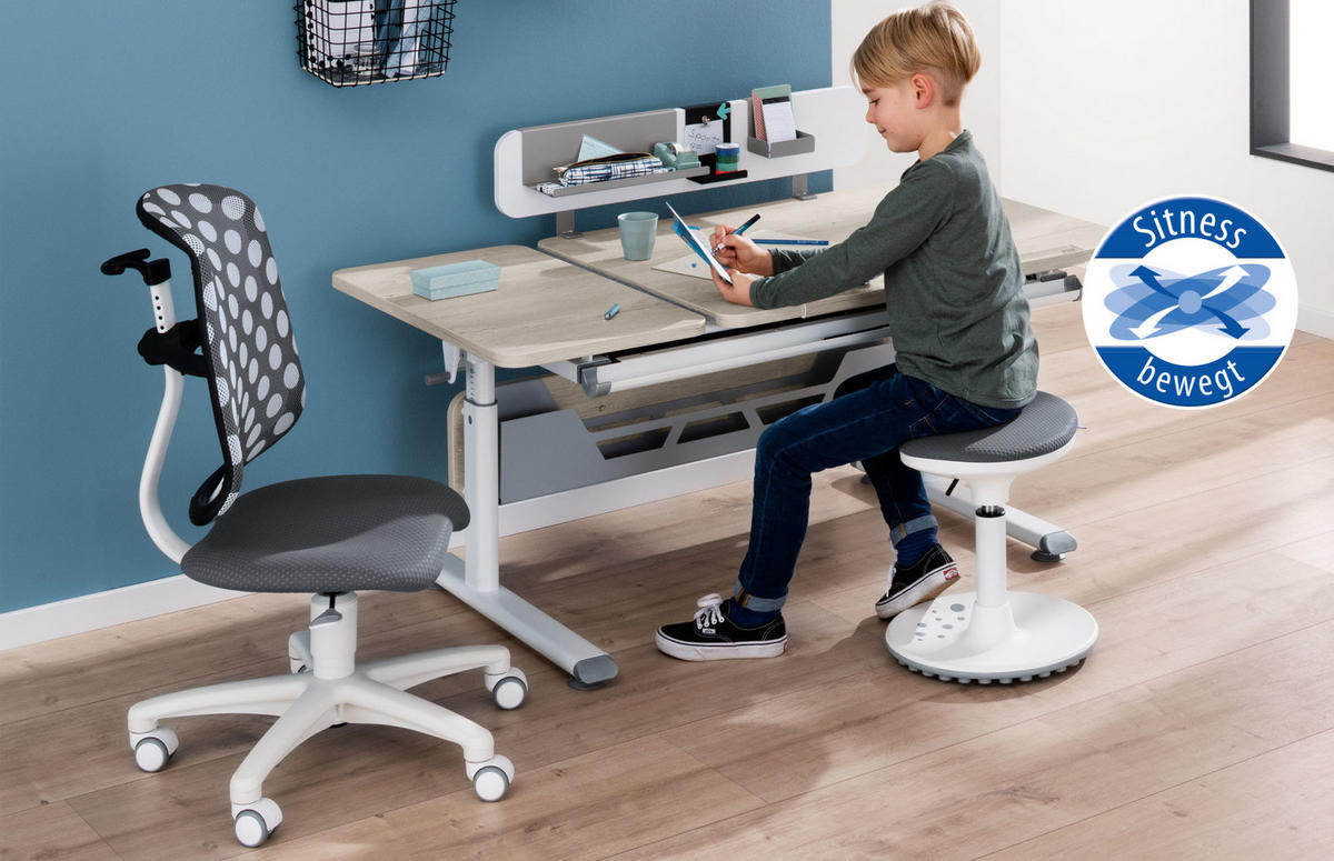 BÜROHOCKER   Grau, Weiss  - Weiss/Grau, Design, Kunststoff/Textil (38/48/27,5cm) - Paidi