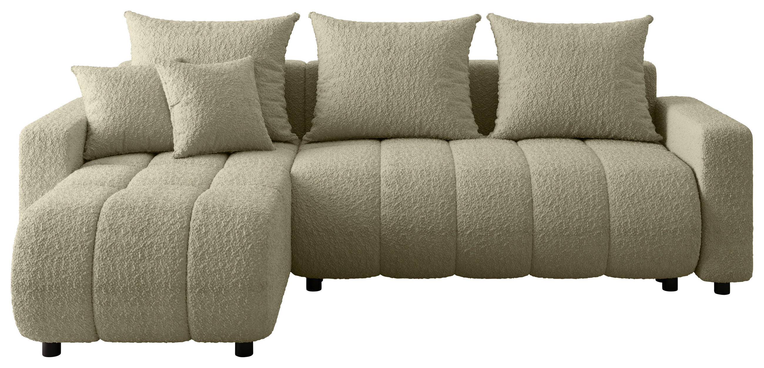 ECKSOFA Beige Bouclé Zierkissen, Rückenkissen, Bettkasten, Schlaffunktion, Rücken echt, Liegefläche im Originalstoff  - Beige/Schwarz, MODERN, Kunststoff/Textil (150/240cm) - Carryhome