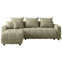 ECKSOFA Beige Bouclé Zierkissen, Rückenkissen, Bettkasten, Schlaffunktion, Rücken echt, Liegefläche im Originalstoff  - Beige/Schwarz, MODERN, Kunststoff/Textil (150/240cm) - Carryhome