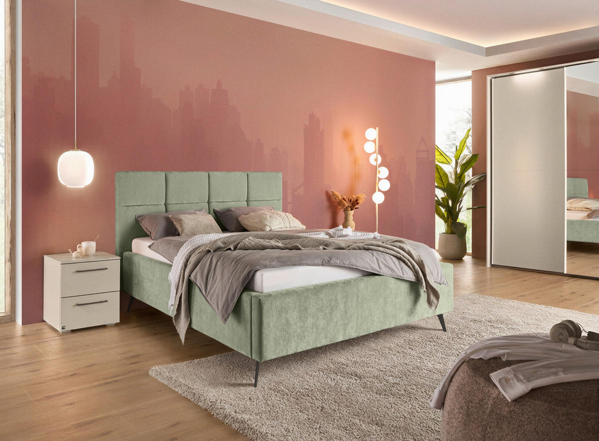 POLSTERBETT 140/200 cm,  in Hellgrün,  - Schwarz/Hellgrün, KONVENTIONELL, Textil/Metall (140/200cm) - SetOne by Musterring