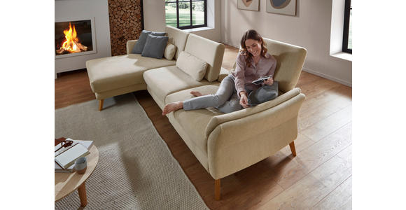 ECKSOFA in Chenille, Flachgewebe Beige  - Wildeiche/Beige, Design, Holz/Textil (157/281cm) - Valnatura