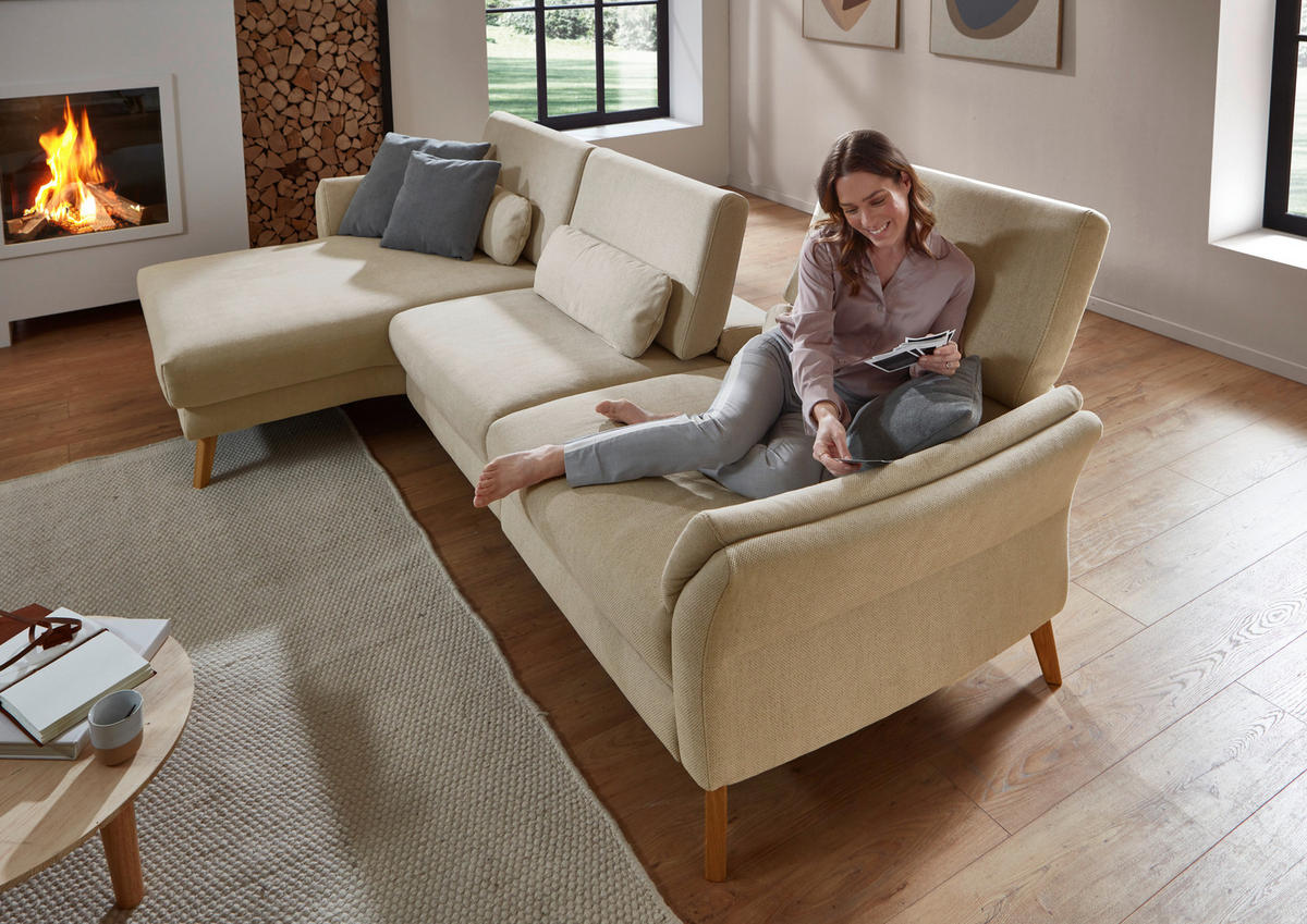 ECKSOFA Beige Chenille, Flachgewebe  - Beige/Naturfarben, Design, Holz/Textil (281/157cm) - Valnatura