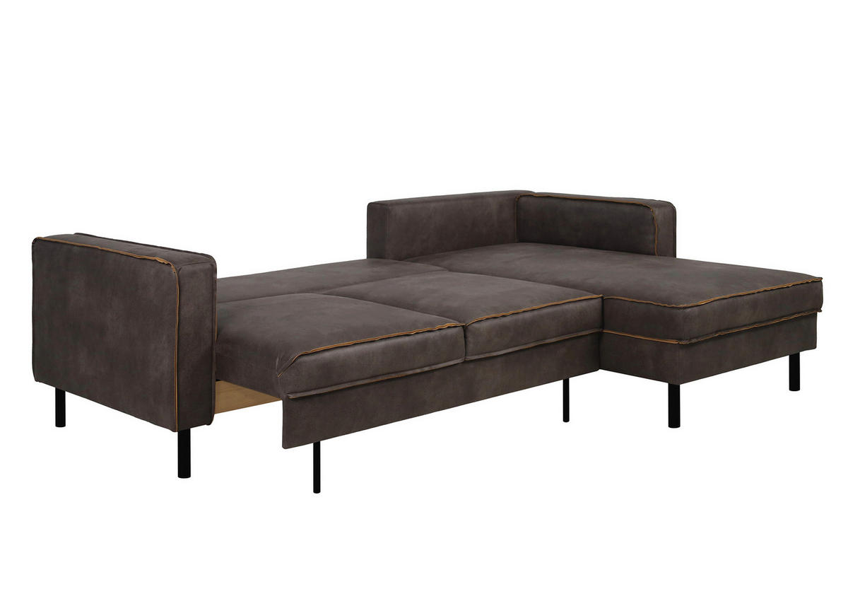 ECKSCHLAFSOFA WATKINS Dunkelgrau Echtleder Lederlook, Mikrofaser  - Dunkelgrau/Schwarz, MODERN, Leder/Textil (232/161cm) - Trendmanufaktur