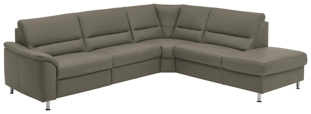 ECKSOFA in Echtleder Hellgrau  - Hellgrau/Alufarben, Konventionell, Leder/Metall (290/249cm) - Beldomo Premium