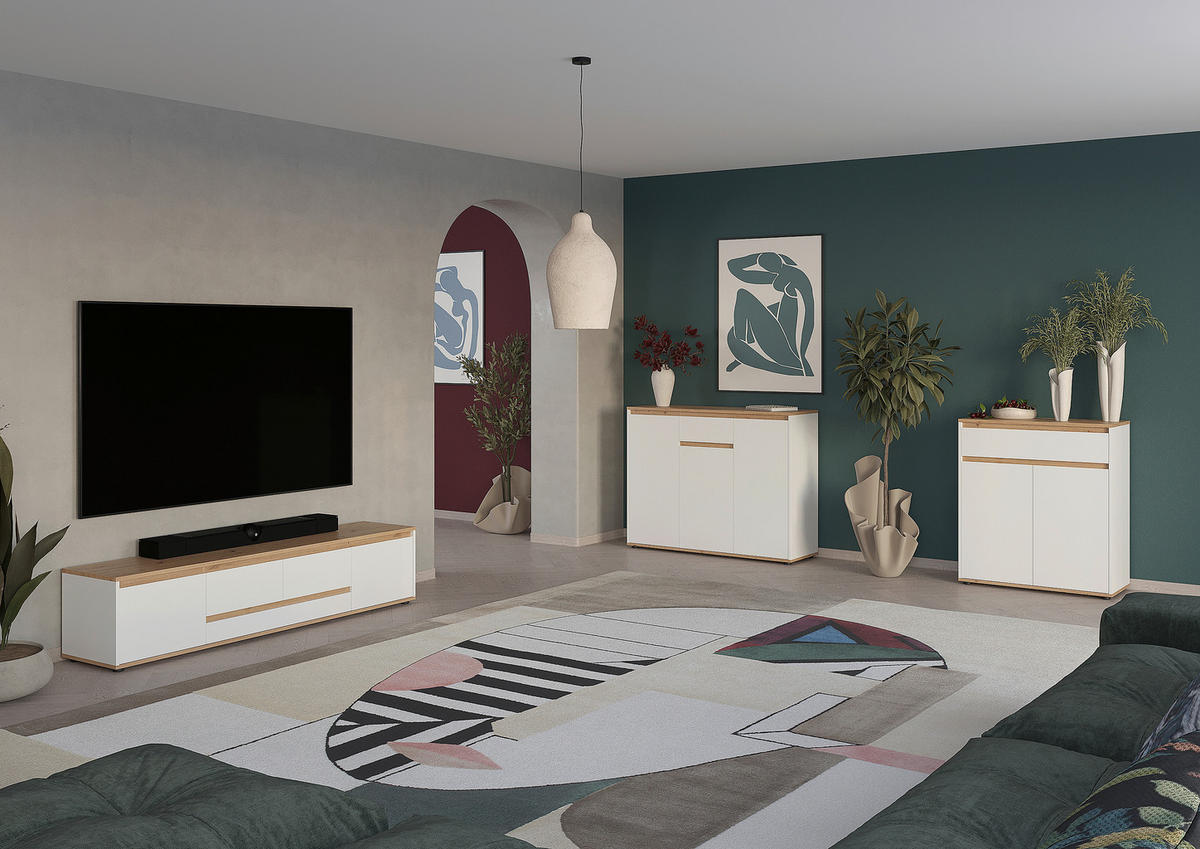 TV-BÄNK 180/50/42 cm  - vit/svart, Modern, trämaterial (180/50/42cm) - Carryhome